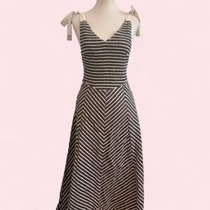 Brown & Cream Striped Smocked Tie-Strap Maxi Dress — Size L